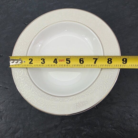 Mikasa Fine China Parchment Platinum Trim Rimmed Soup Salad Bowls – Set of 4 - Picture 12 of 16